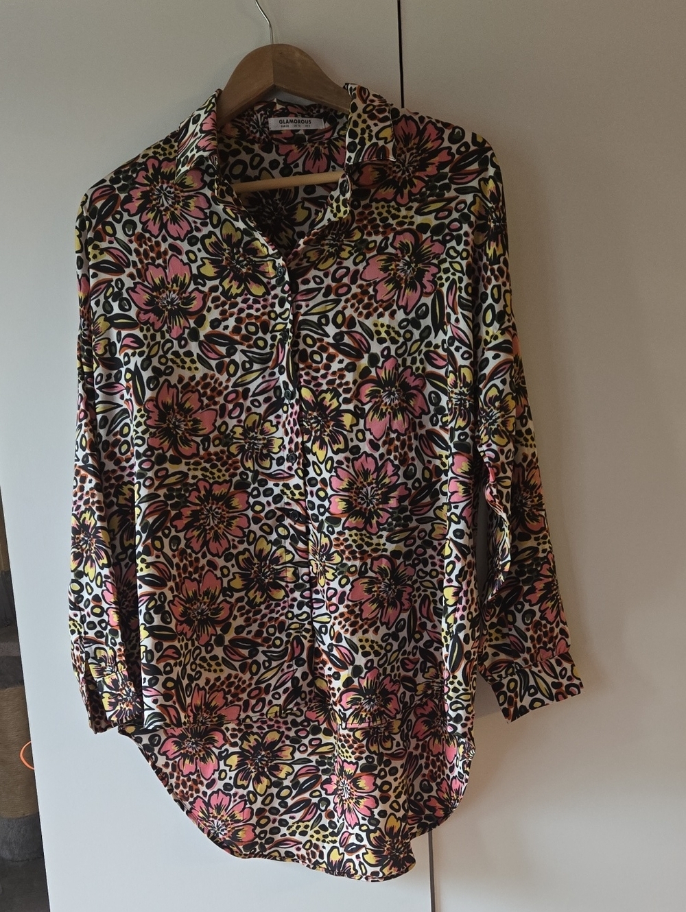 Glamorous Pink Yellow Black Floral & Leopard Button-Down